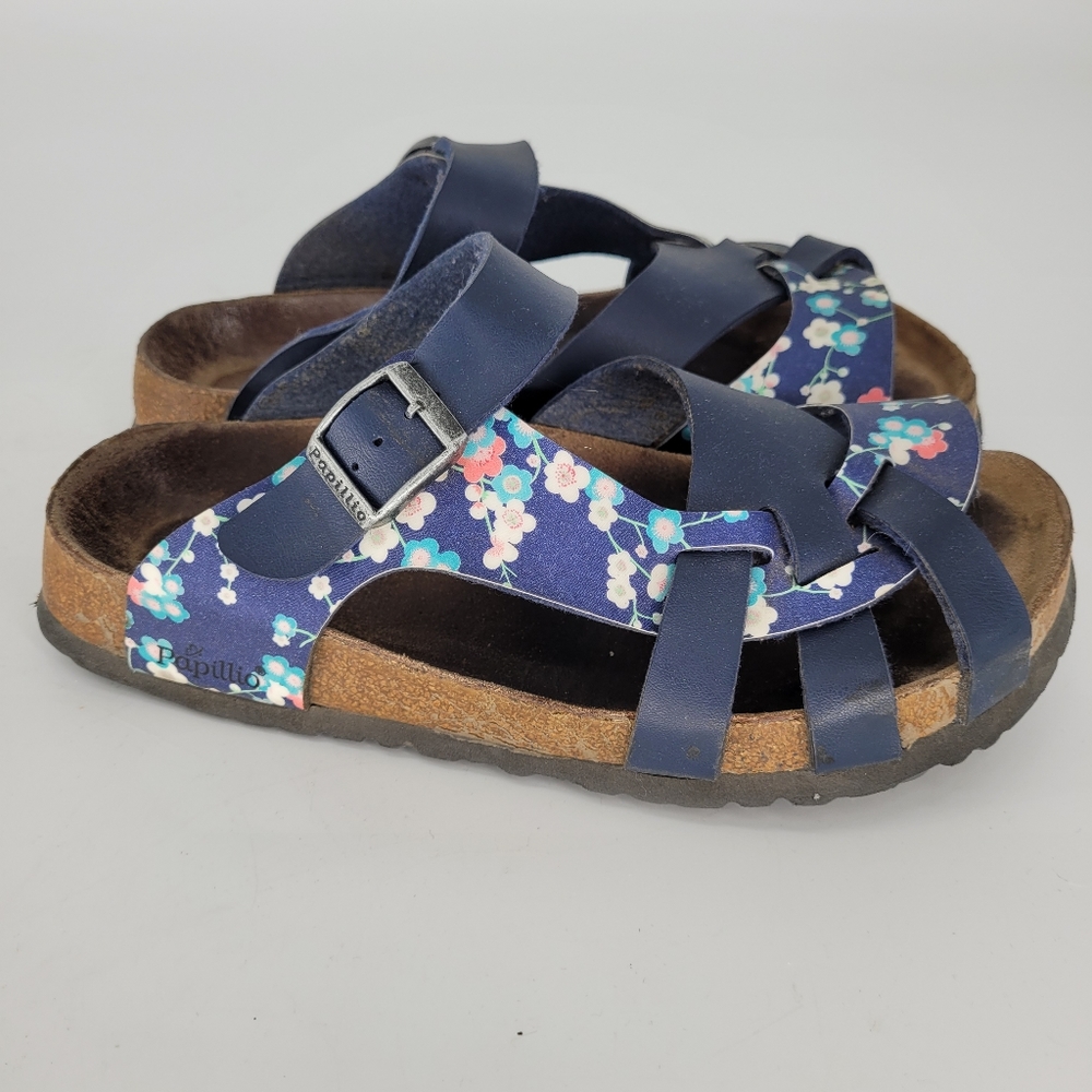 Papillio by Birkenstocks Pisa floral navy blue leather sandals size womens 8